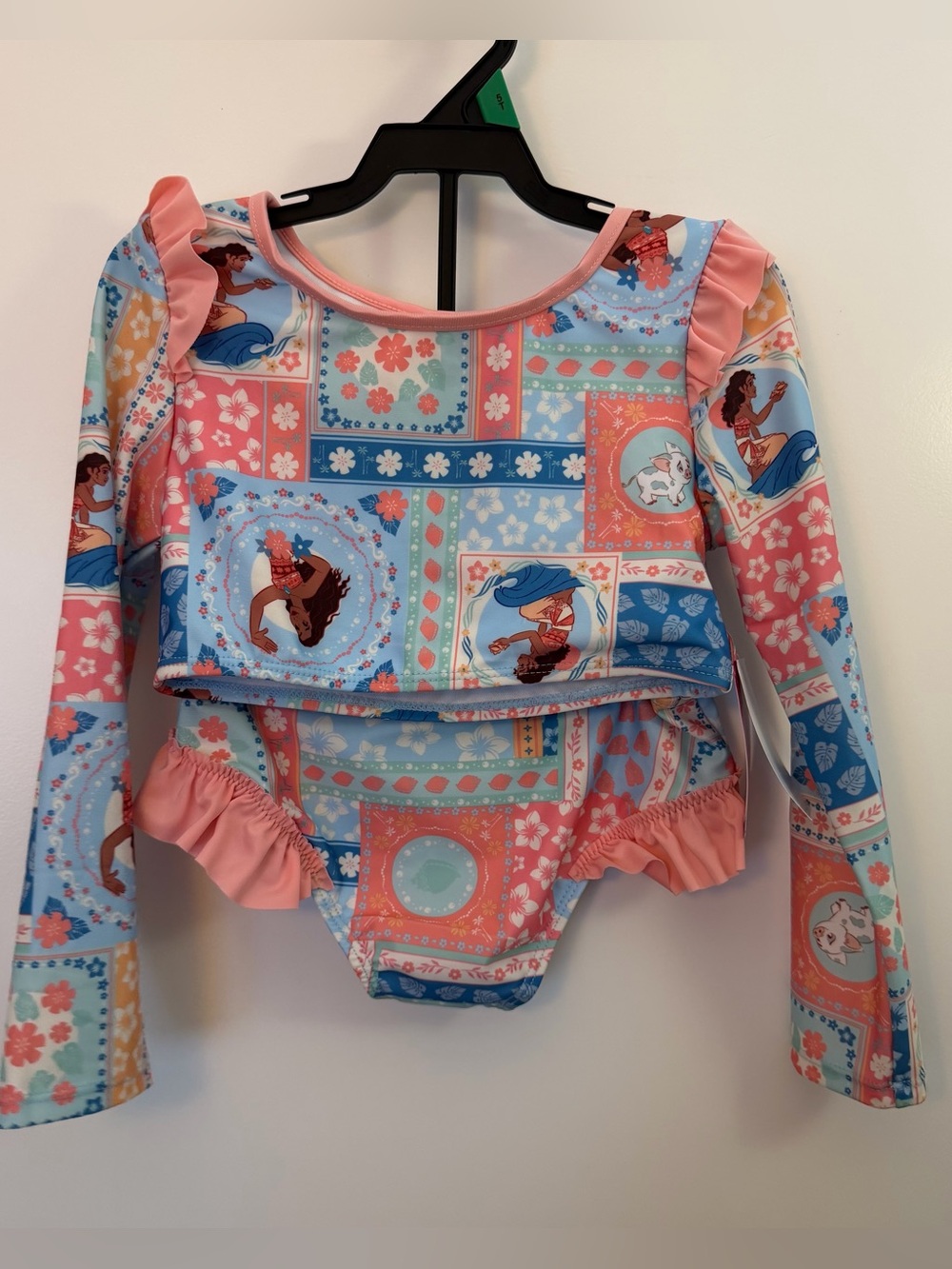 Disney Kids Long Sleeve Two-Piece Swim Set in Pink, Light Blue, Coral